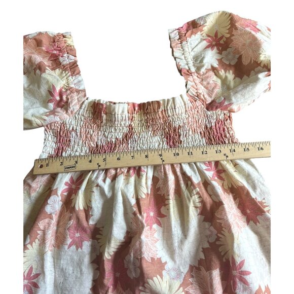 Faherty Coral Floral Organic Cotton Smocked Square-Neck Puff-Sleeve Dress Small - Picture 11 of 14